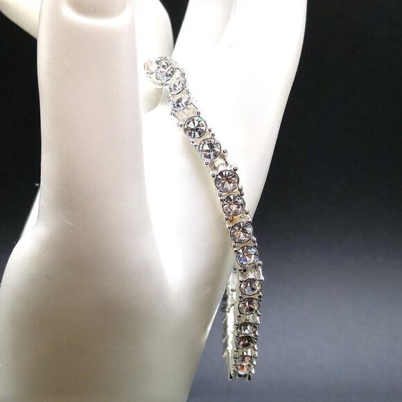 CZ Rhinestone Tennis Style Bracelet, Silver Tone, 7 1/4 Inches - Picture 2 of 7